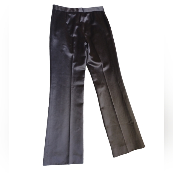 Salvadore Ferragamo Womens Chocolate Brown Straight Flat Pants Glossy Size 40 - Picture 6 of 10